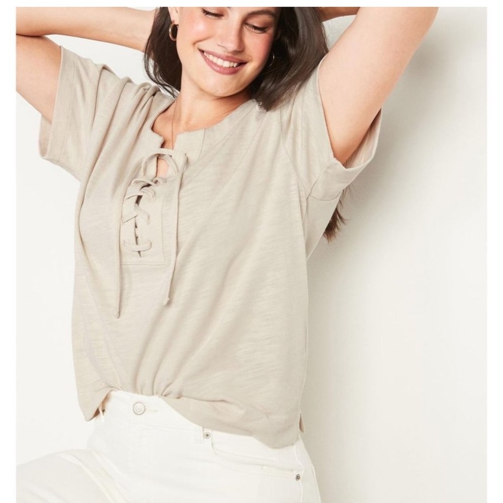 Old Navy Slub Knit Lace Up Short Sleeve Tee